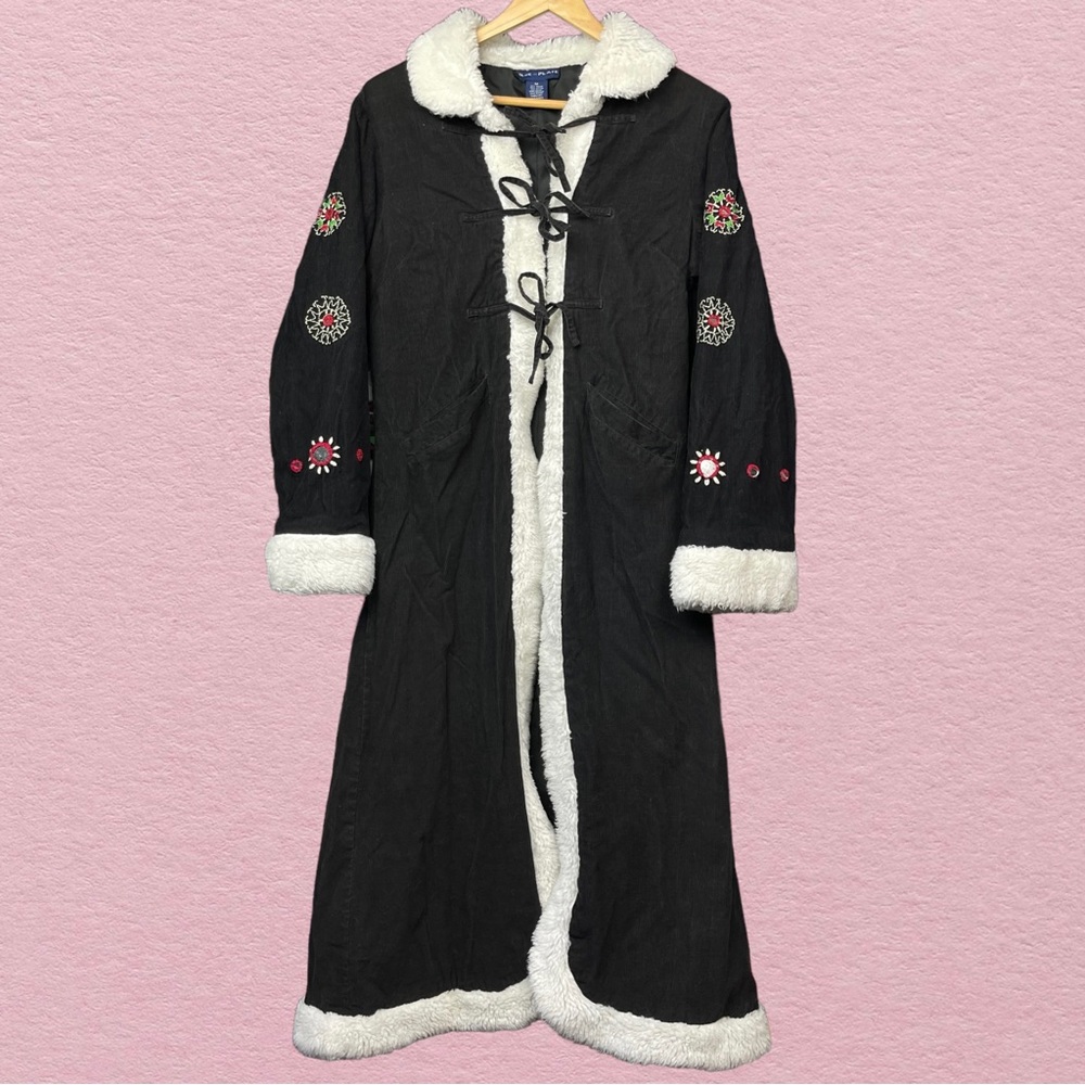 Y2K Blue Plate Black Corduroy Ribbed Long Jacket